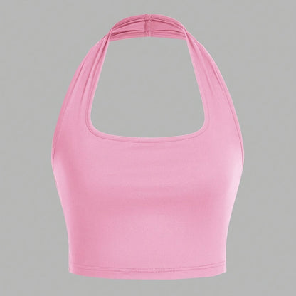 Dame Halterneck Croptop med åben ryg – Moderne sommerbasic til fritid og fest