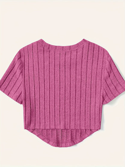 Dame kortermet ribbestrikket crop-top – avslappet sommer fritidsskjorte
