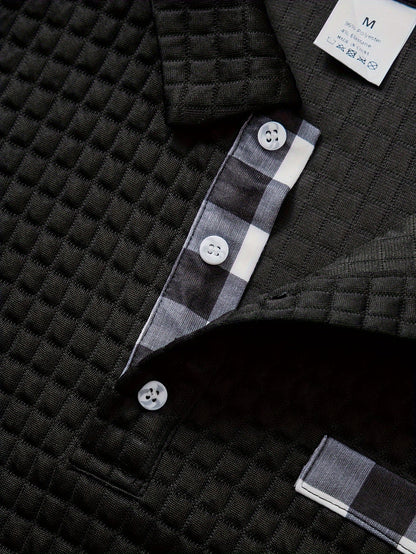 Herren Langarm Poloshirt strukturiert mit Kragen marineblau