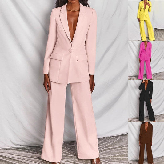 Dames Business Pak Set – Elegante blazer met wijde broek voor kantoor, evenementen & dagelijks gebruik