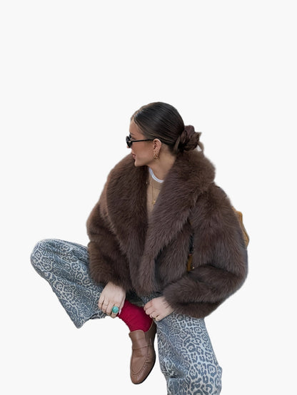 Veste courte en fausse fourrure pour femme au style chic élégant pour l'automne et l'hiver, coupe ample, idéale pour les occasions décontractées