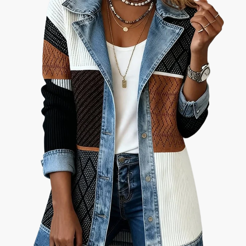 Damen Blazer im Denim-Look, Eleganter Freizeit-Jacke für Büro und Alltag