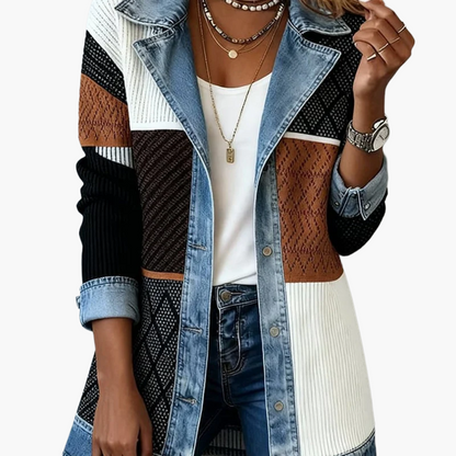 Damen Blazer im Denim-Look, Eleganter Freizeit-Jacke für Büro und Alltag