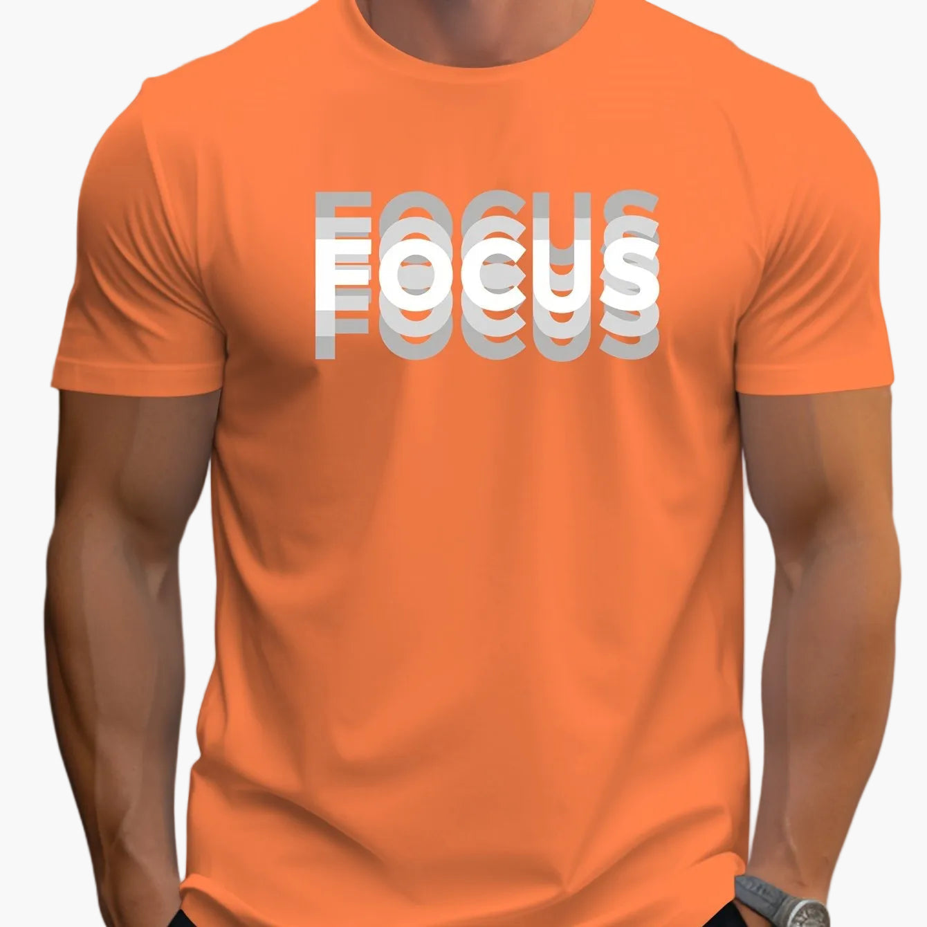 Męski T-shirt z nowoczesnym nadrukiem Focus – casualowa odzież uliczna, koszulka motywacyjna