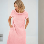 Mini-jurk voor dames met korte mouwen en zakken