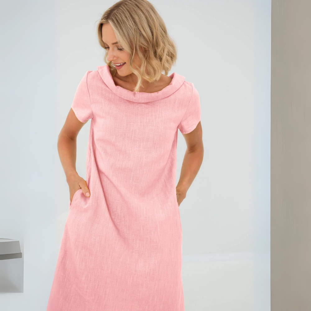 Mini-jurk voor dames met korte mouwen en zakken