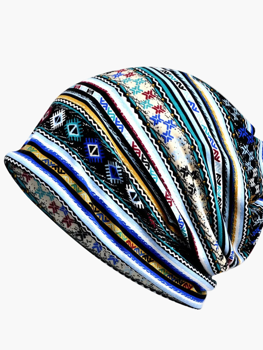 Damska czapka beanie z kwiatowym wzorem – modny komin na wiosnę, lato i jesień