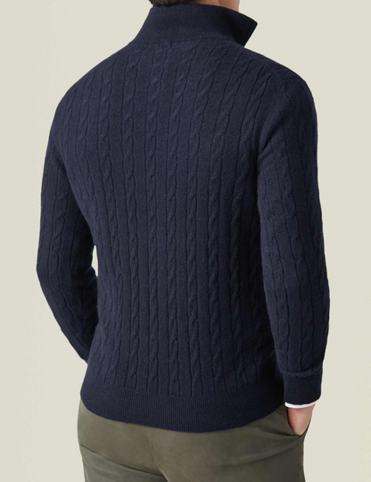 Herre Kabelstrikket Pullover med Lynlås – Klassisk stil til arbejde og fritid