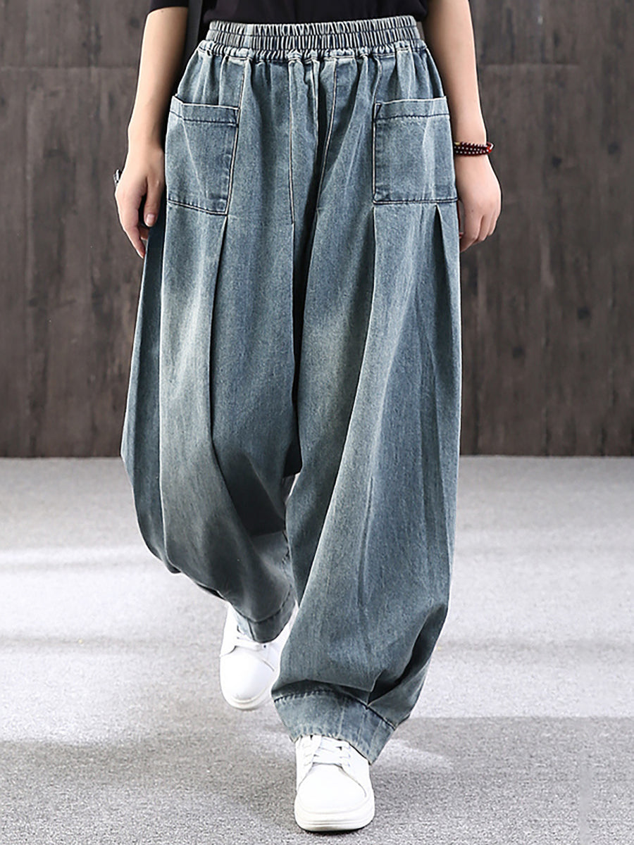 Jeans baggy da donna pantaloni harem – Pantaloni larghi da tempo libero con vita elastica, stile streetwear