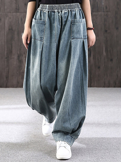 Jeans baggy da donna pantaloni harem – Pantaloni larghi da tempo libero con vita elastica, stile streetwear
