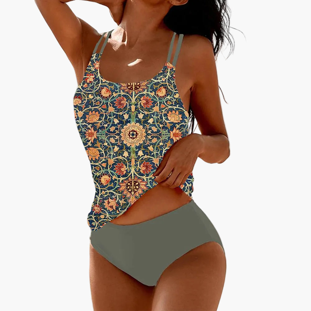 Set costume da bagno da donna con stampa mandala – Tankini alla moda per spiaggia e piscina