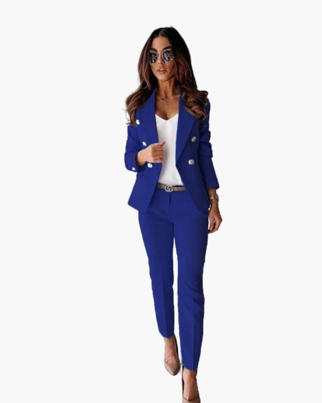 Dame business dress todelt med innsvinget snitt – Elegant buksedress for kontor og arrangementer
