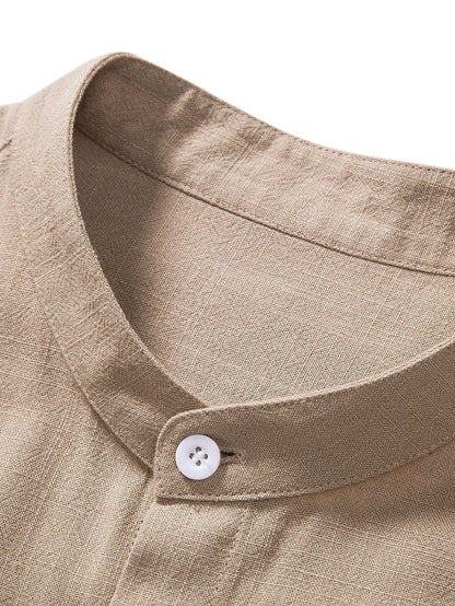 Herre kortærmet skjorte med ståkrave – Moderne fritids- og businessskjorte, minimalistisk look