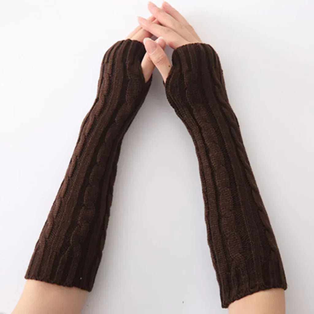Lange vingerloze gebreide handschoenen (30 cm)