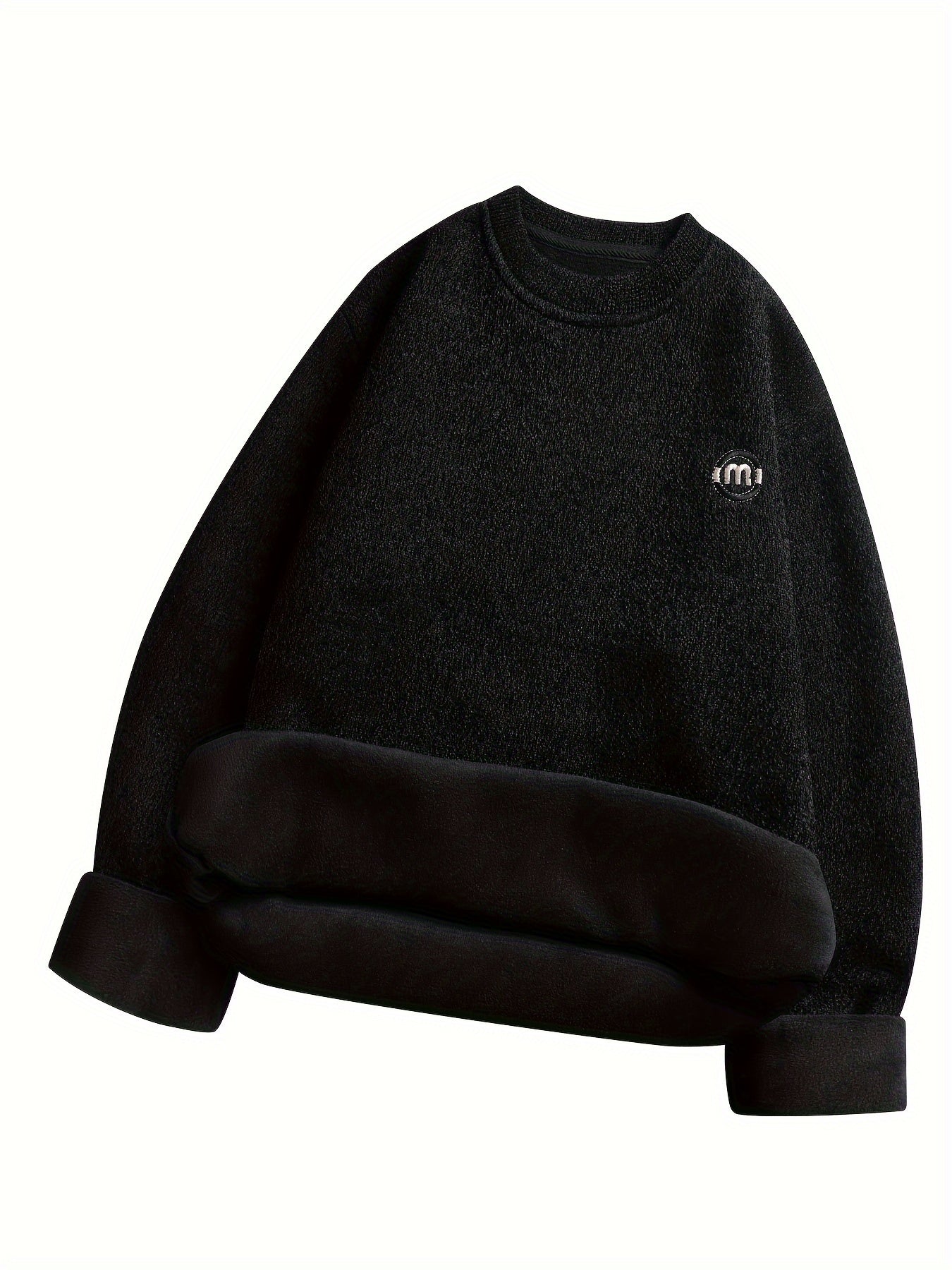 Unisex Winter Pullover Rundhals Grau meliert Warm gefüttert
