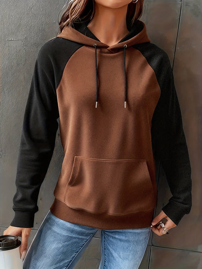 Hoodie Raglan Zweifarbig Braun Schwarz Damen Kapuzenpullover Kängurutasche