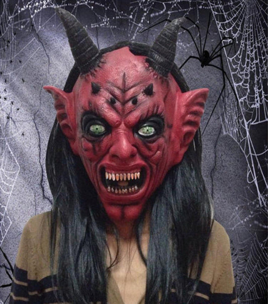 Halloween Dämonmask med horn – Unisex skräckkostym för Halloween, fest & cosplay