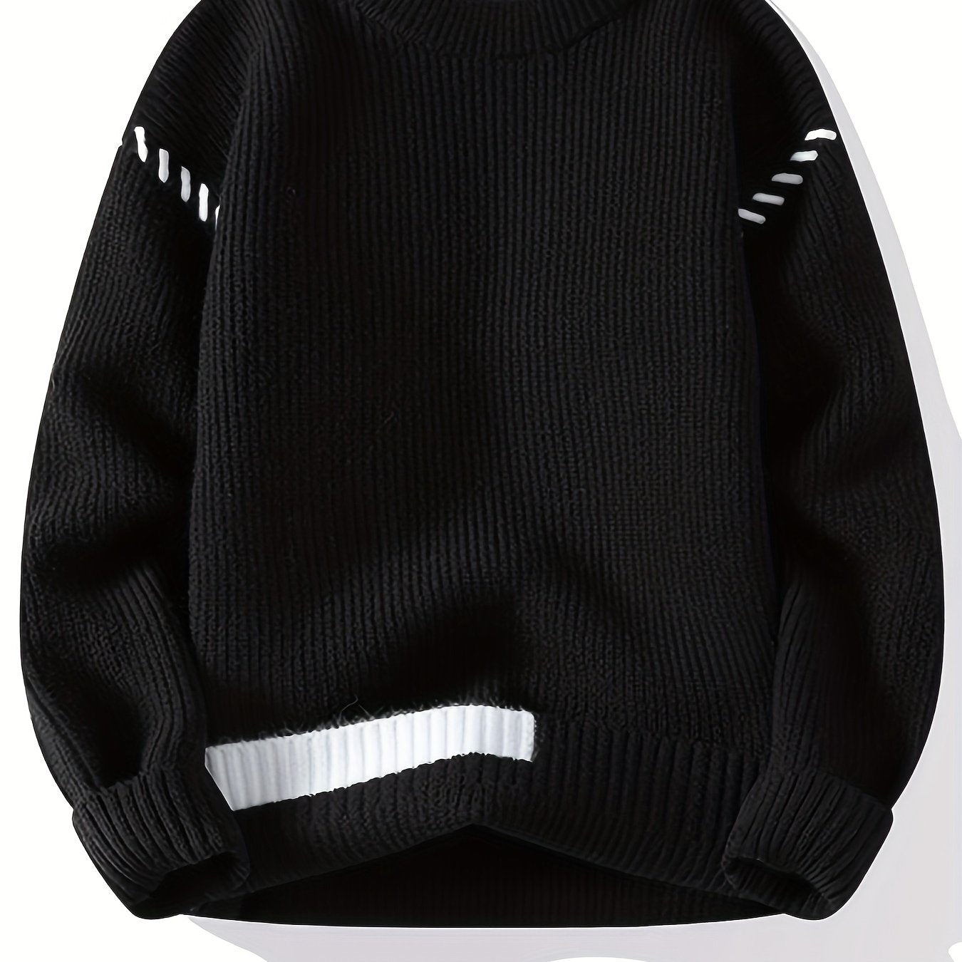 Unisex Strickpullover mit Rundhalsausschnitt und Kontraststreifen-Details, Langarm