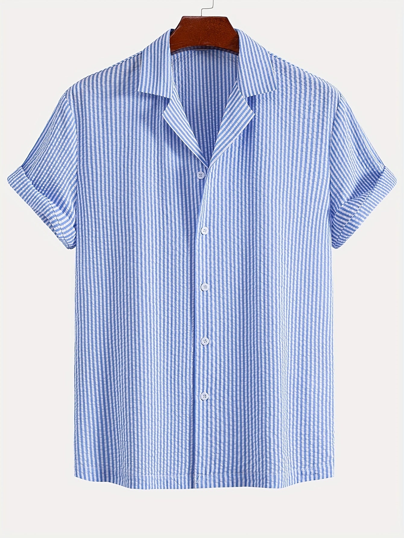 Conjunto para hombre de dos piezas – Atuendo de verano a rayas con camisa de manga corta y pantalones cortos – Estilo vacacional casual y elegante