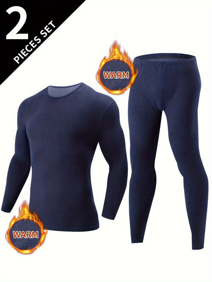 Thermo Unterwäsche Set Herren langärmliges Oberteil & lange Hose Schwarz
