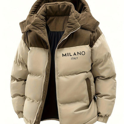 Steppjacke mit Kapuze für Herren, Zweifarbig, Khaki-Beige