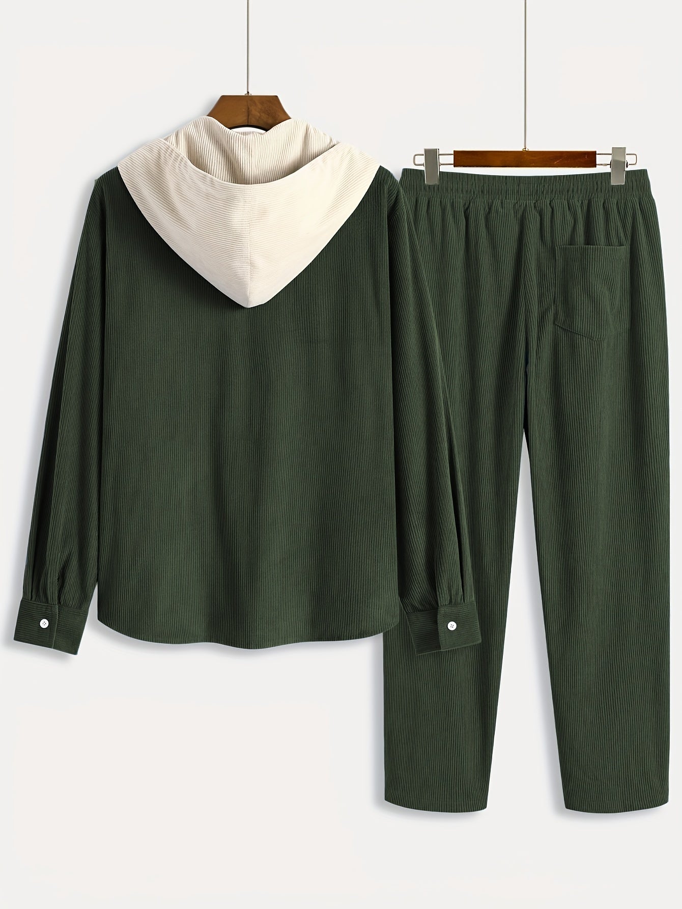 Conjunto de dos piezas para hombre con camisa tipo sudadera con capucha acanalada y pantalón jogger, traje informal