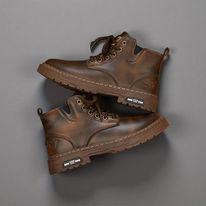 Herren Worker Boots mit Schnürung und Reißverschluss, Robuste Sohle