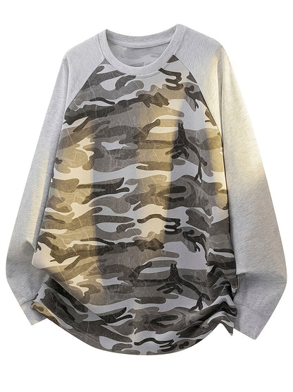 Raglan Langarmshirt im Camouflage-Look, Rundhals-Sweatshirt