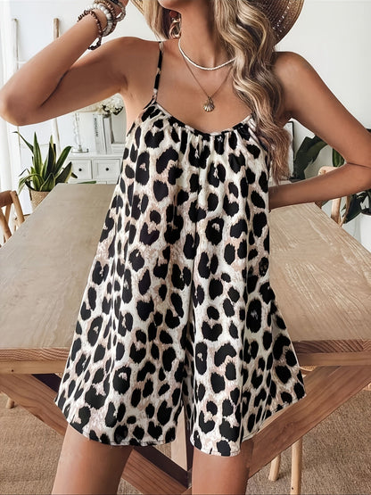 Mono de verano para mujer con estampado de leopardo, sexy y casual, corto y sin mangas, ideal para vacaciones y uso diario