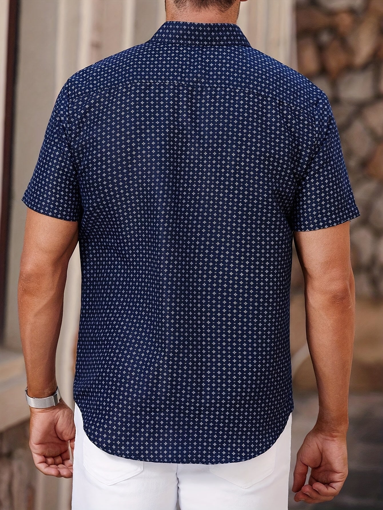 Camicia uomo a maniche corte con motivo geometrico – Elegante per tutti i giorni e l’estate