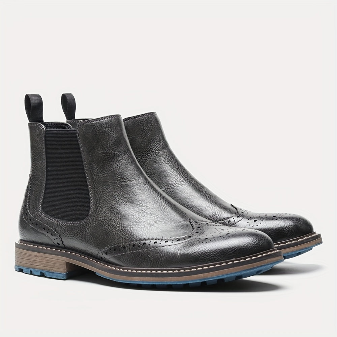 Herren Chelsea Boot mit Brogue-Muster, Elastikeinsatz & Profilsohle