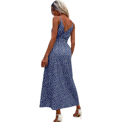 Megan – V-Ausschnitt Träger Blumenschnürkleid mit langem Rock