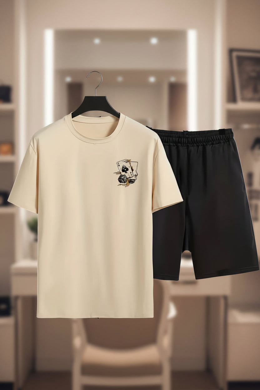 Ensemble t-shirt et short décontracté homme avec imprimé cartes – Tenue d'été pour se détendre