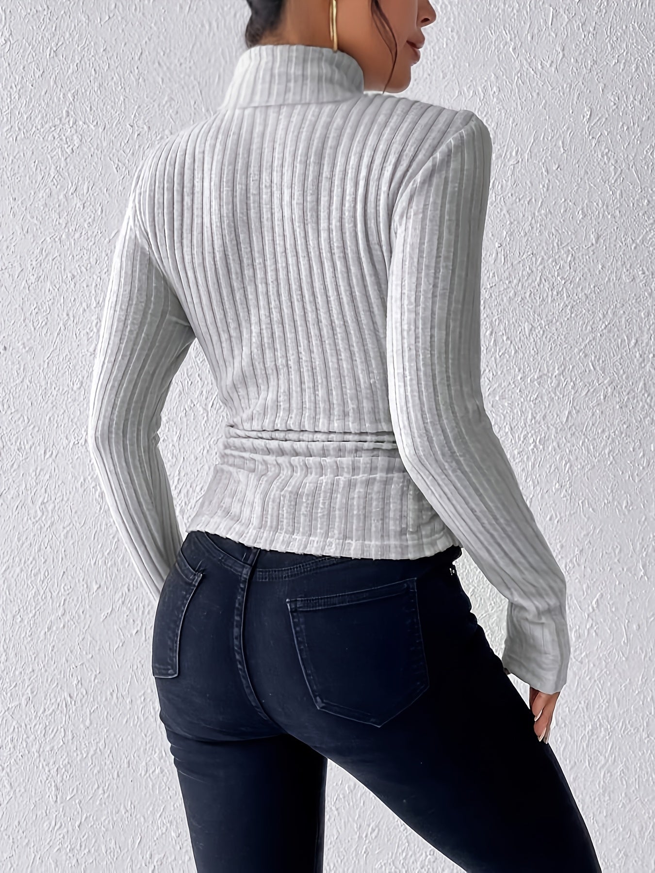 Geripptes Damen Rollkragen Langarmshirt Eng Anliegend