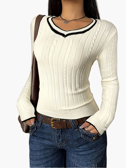 Jersey para mujer con escote en V, ajustado, casual y a la moda – ideal para día a día y ocio