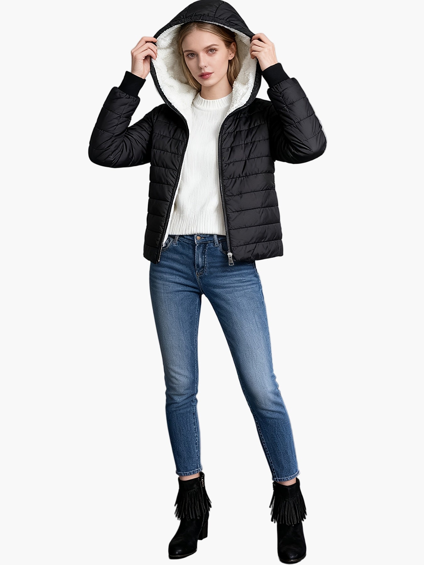 Damen Winter Steppjacke mit Kapuze – Eleganter Alltags-Look, Warm und Bequem