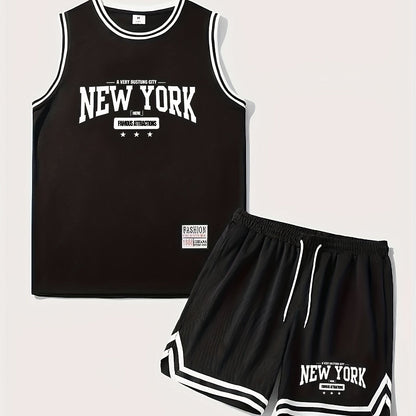 Herren Sport-Basketball-Set New York Print – Trainingsanzug für Fitness & Freizeit