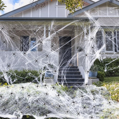 Decorazione ragnatela di Halloween con ragni di plastica – Perfetta decorazione spaventosa per casa e giardino