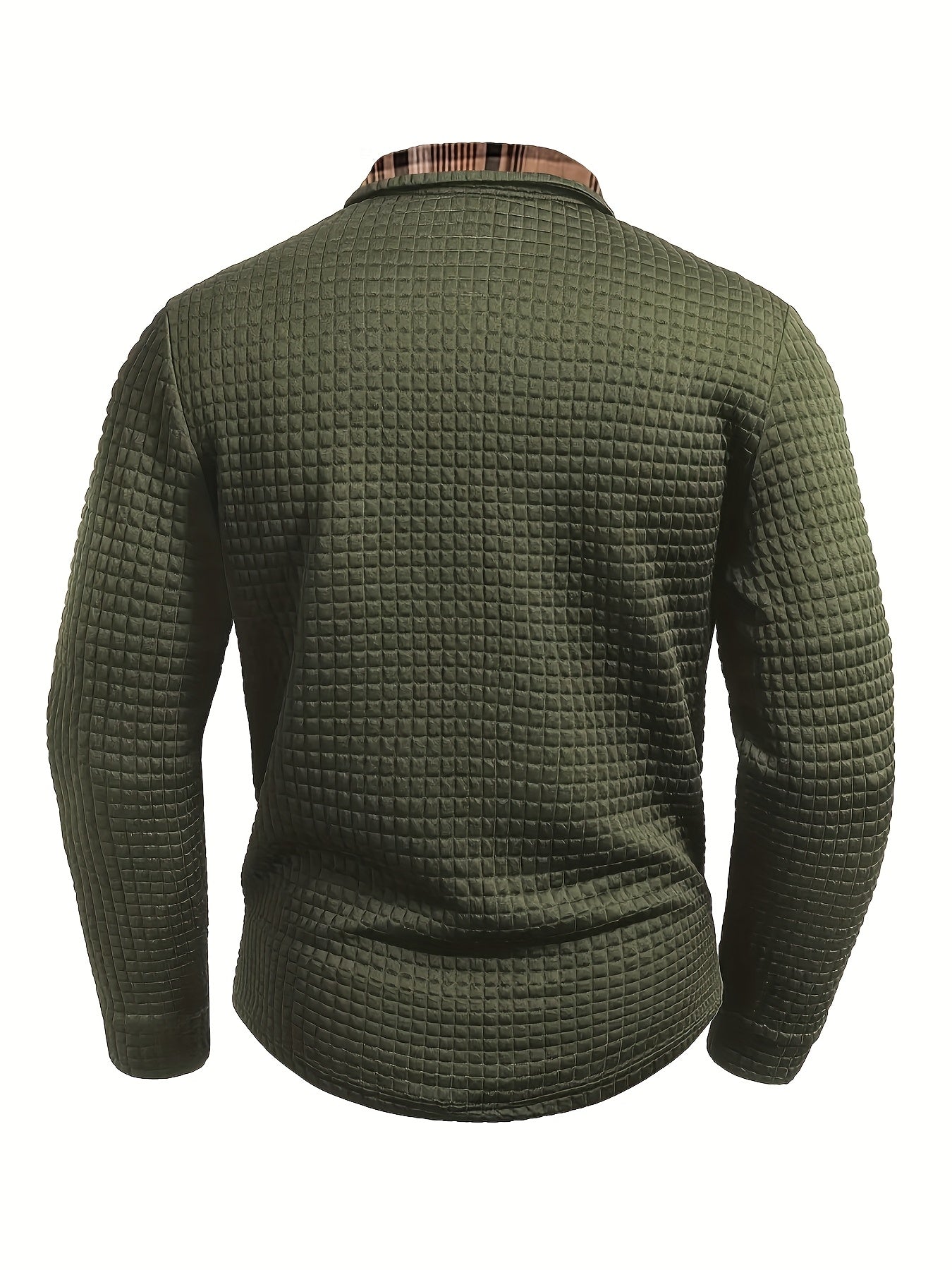 Polo uomo a maniche lunghe in tessuto a nido d’ape, colletto a quadri, verde