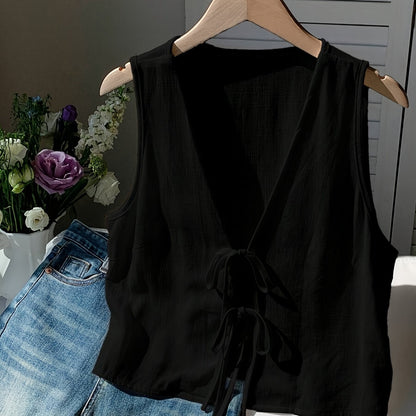 Gilet sans manches pour femme avec détail nœud et encolure en V – couche d'été à la mode pour les loisirs et les vacances