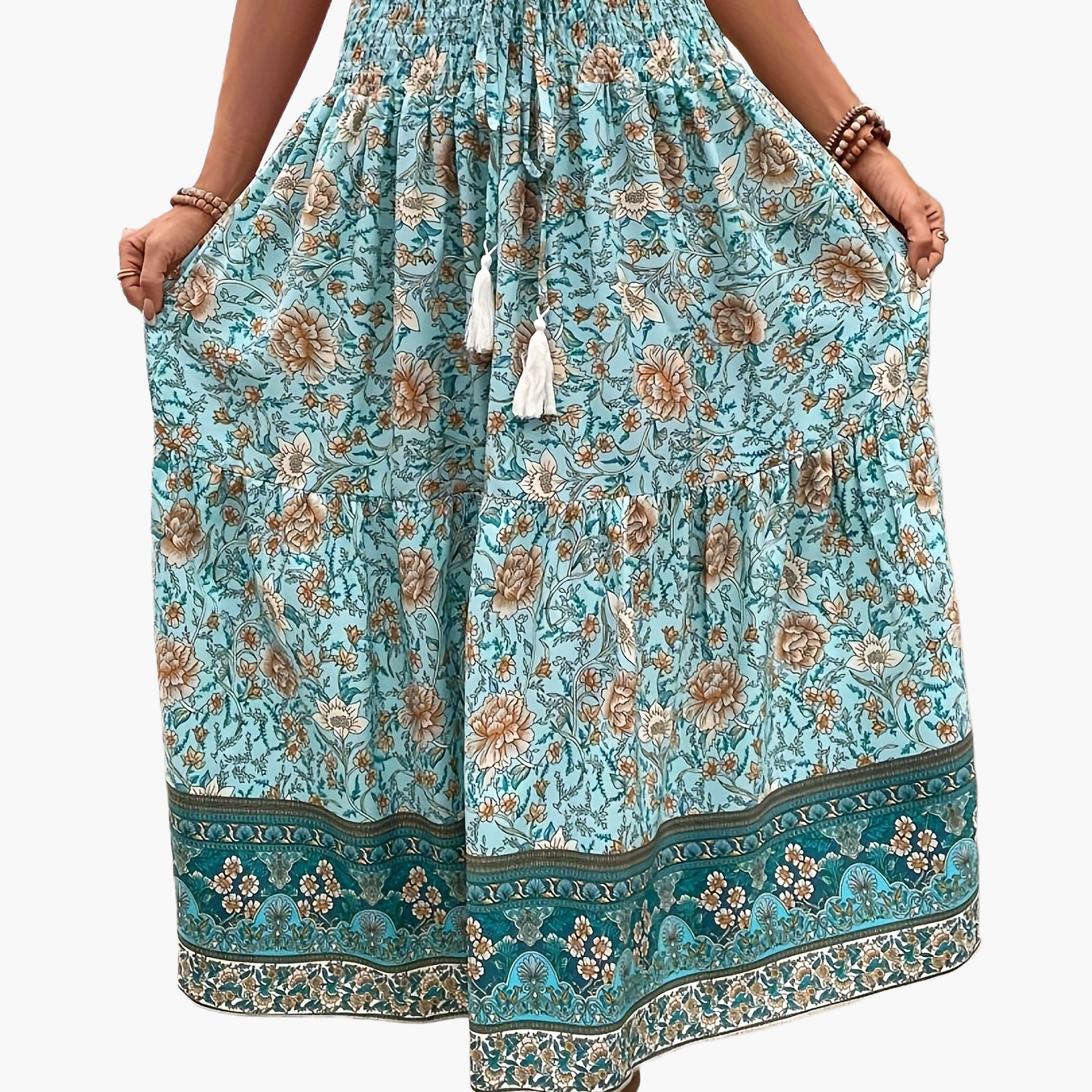 Damen Boho Maxirock mit Blumenmuster, Eleganter Sommerrock für Freizeit und Urlaub