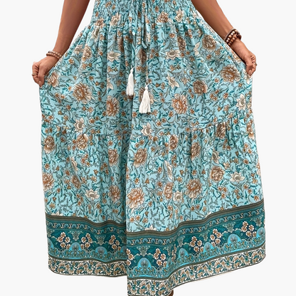 Damen Boho Maxirock mit Blumenmuster, Eleganter Sommerrock für Freizeit und Urlaub