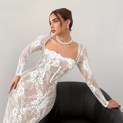 Robe de soirée élégante moulante pour femme avec dentelle et manches longues – Parfaite pour les occasions spéciales