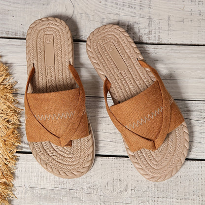 Dame sommer slip-on sandaler med krydsremme – Komfortable flade udendørs slides