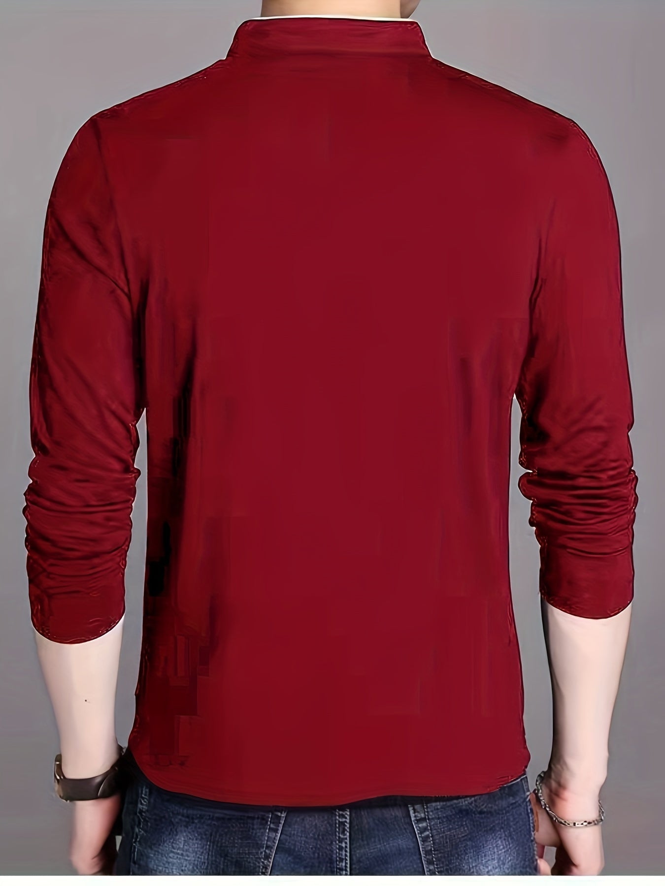 Herren Langarm Poloshirt Stehkragen Henley Stil