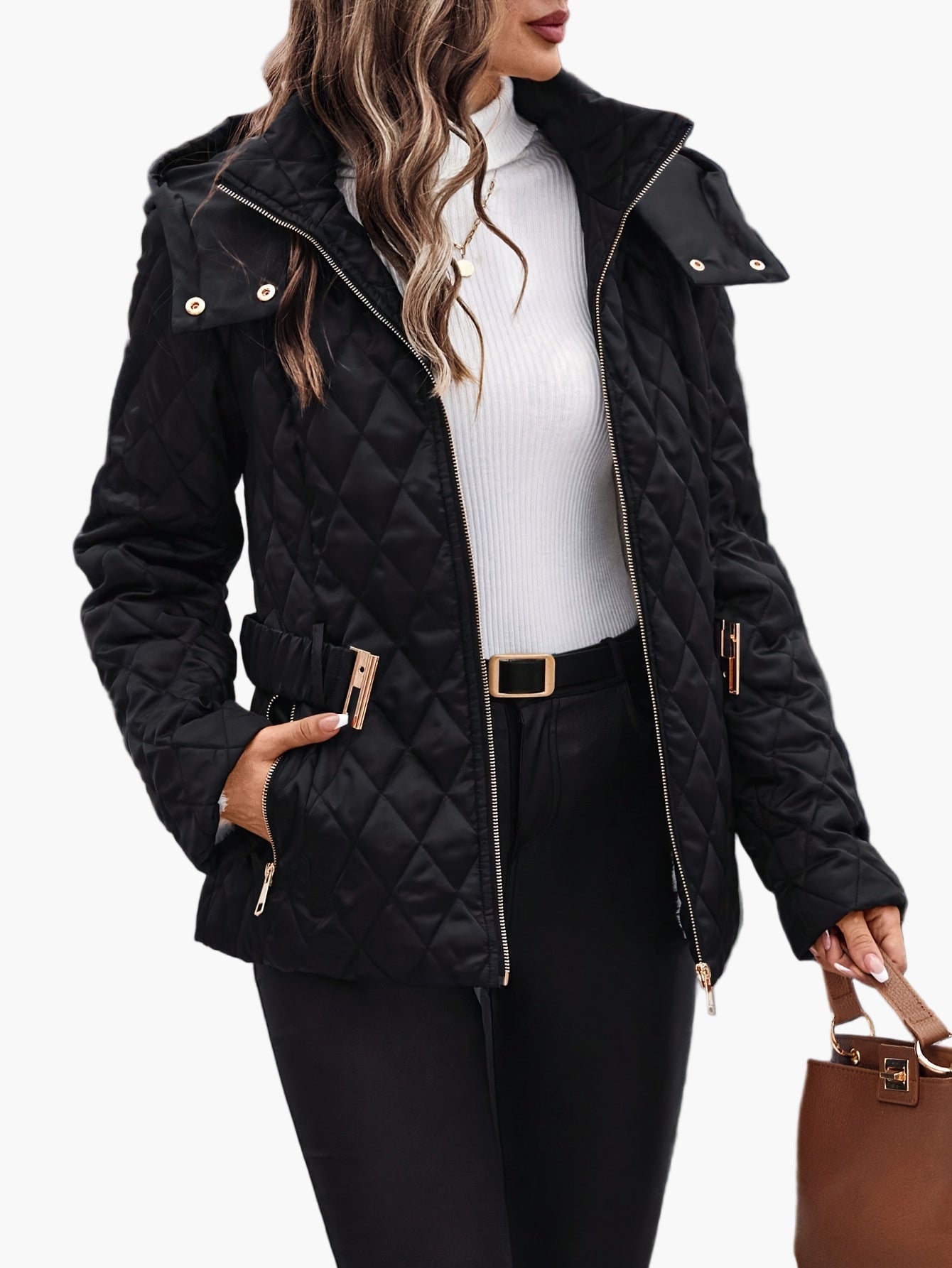 Doudoune pour femme avec ceinture et capuche – Manteau d'hiver élégant pour le quotidien et les loisirs