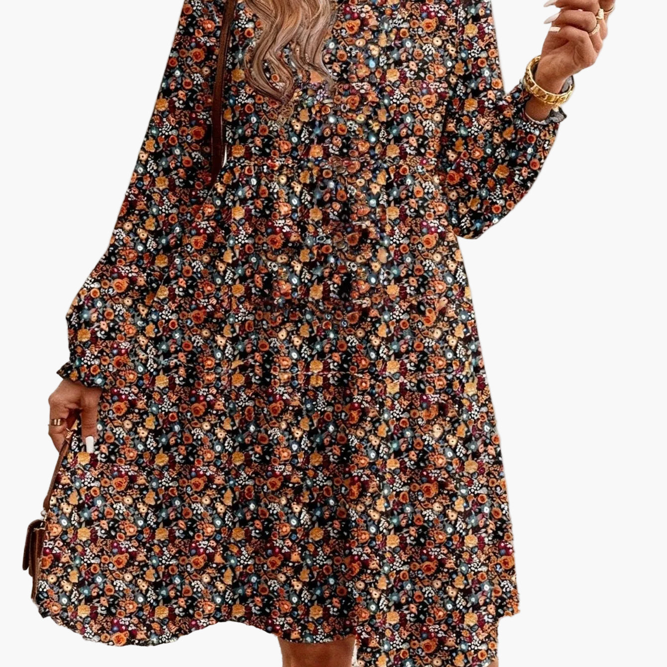 Damen Freizeitkleid mit Blumenmuster und Rüschen – Lockeres, modisches Kleid für Frühling und Sommer