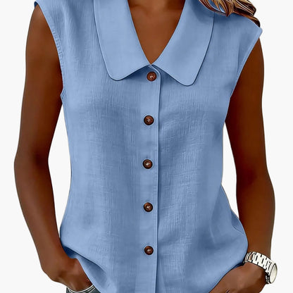 Blouse sans manches pour femme avec patte de boutonnage et grand col – Style décontracté élégant pour le quotidien et le bureau