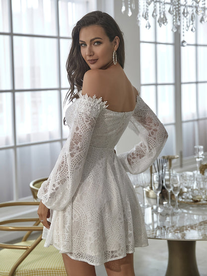 Dames Off-Shoulder kanten jurk elegant A-lijn lente- en zomerjurk feest cocktail