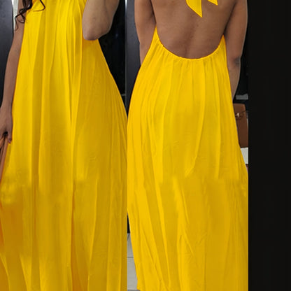 Dame maxikjole rygfri halterneck elegant sommerfest fritid